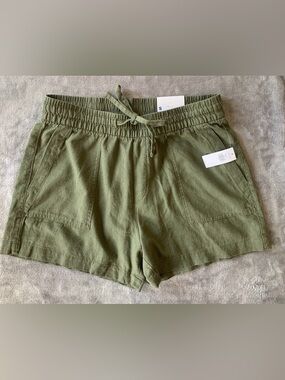Old Navy Olive Drawstring Casual Linen-Blend Shorts